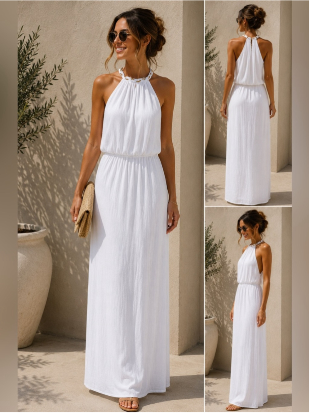 Pimkie White Braided Halter Maxi Dress Small